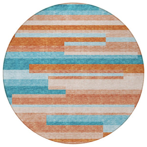 HomeRoots 5' Vibrant Stripe Area Rug - Washable Indoor Outdoor Design for High-Traffic Spaces & Easy Care 8' Round 613310