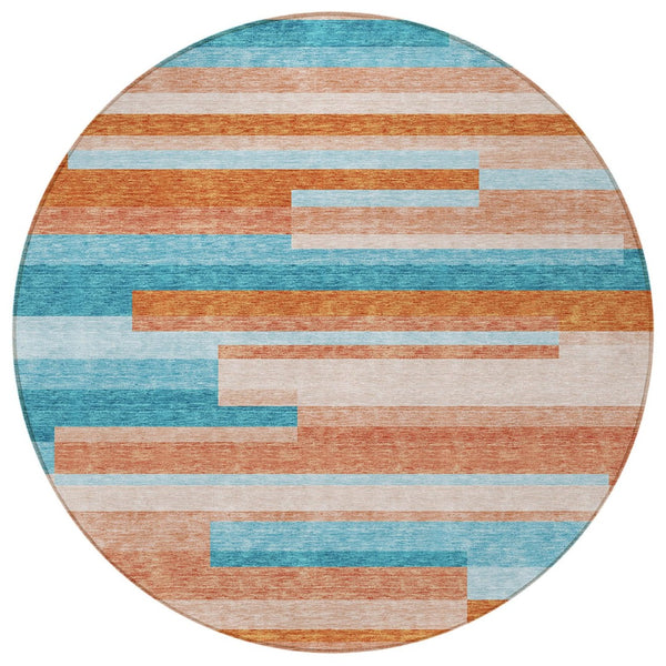 HomeRoots 5' Vibrant Stripe Area Rug - Washable Indoor Outdoor Design for High-Traffic Spaces & Easy Care 8' Round 613310
