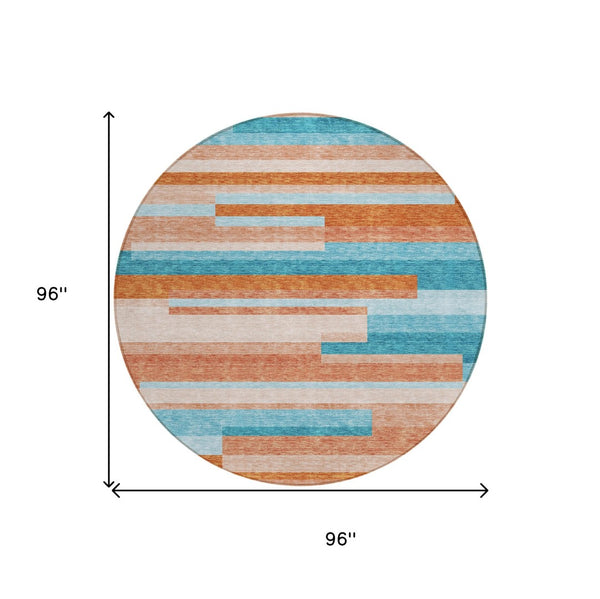 HomeRoots 5' Vibrant Stripe Area Rug - Washable Indoor Outdoor Design for High-Traffic Spaces & Easy Care 8' Round 613310