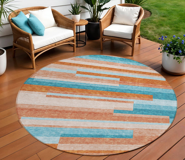 Homeroots 3' Striped Washable Area Rug For Indoor And Outdoor Spaces - Durable, Stylish, And Easy To Maintain Orange Polyester 613311