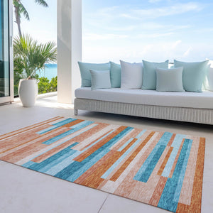 Homeroots 3' Striped Washable Area Rug For Indoor And Outdoor Spaces - Durable, Stylish, And Easy To Maintain Orange Polyester 613311