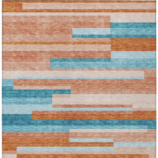 Homeroots 3' Striped Washable Area Rug For Indoor And Outdoor Spaces - Durable, Stylish, And Easy To Maintain Orange Polyester 613312
