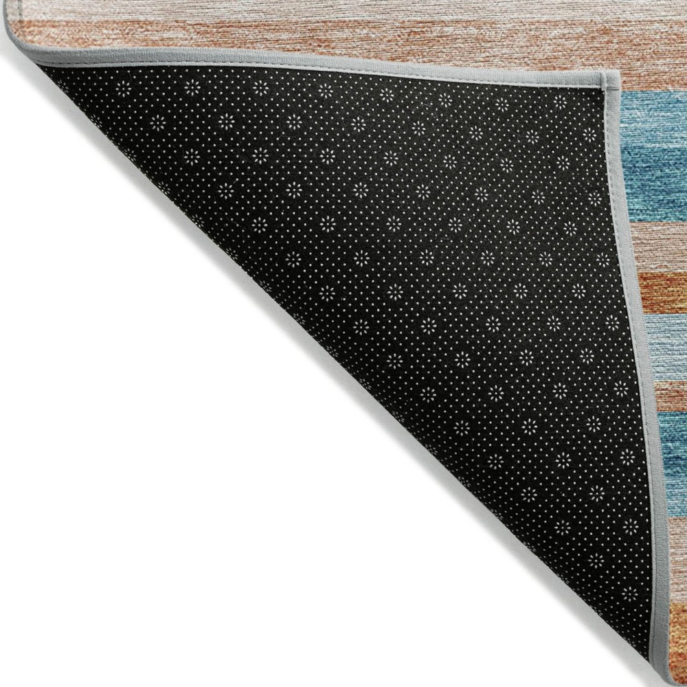 HomeRoots 9' Vibrant Striped Washable Area Rug in Orange, Teal, Blue & Salmon for Indoor/Outdoor Use 613312