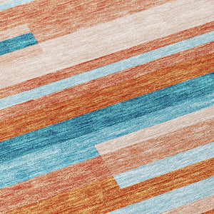 Homeroots 3' Striped Washable Area Rug For Indoor And Outdoor Spaces - Durable, Stylish, And Easy To Maintain Orange Polyester 613312