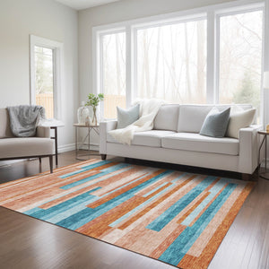 Homeroots 3' Striped Washable Area Rug For Indoor And Outdoor Spaces - Durable, Stylish, And Easy To Maintain Orange Polyester 613312