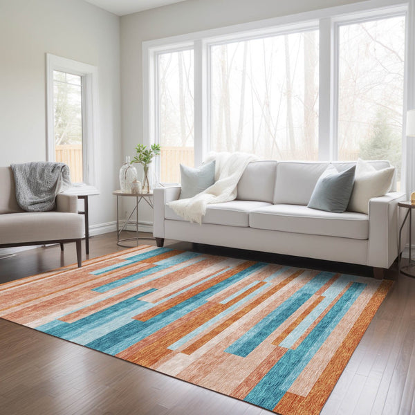 Homeroots 3' Striped Washable Area Rug For Indoor And Outdoor Spaces - Durable, Stylish, And Easy To Maintain Orange Polyester 613312