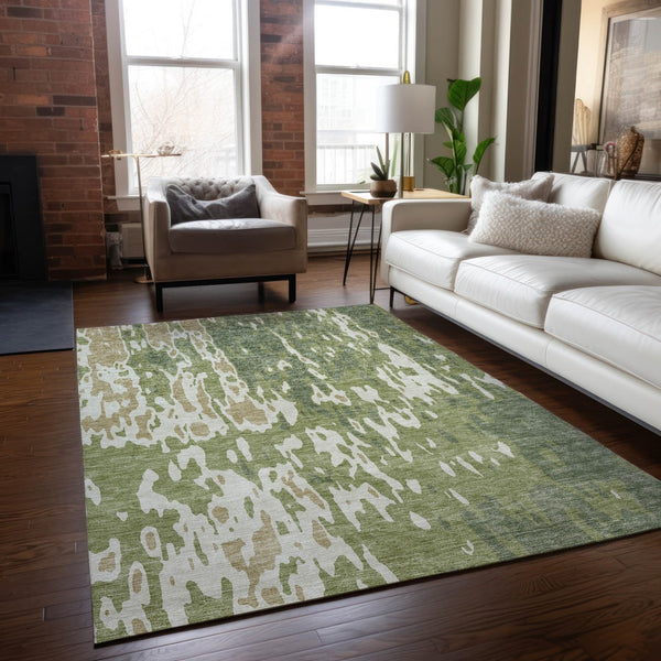 Homeroots 3' X 5' Elegant Abstract Washable Area Rug For Indoor And Outdoor Spaces - Durable & Stylish Design Sage Polyester 613314