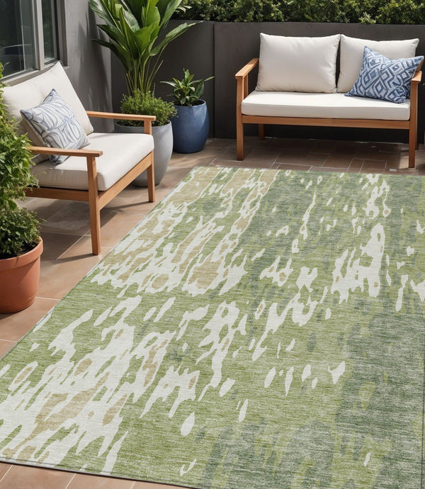 Homeroots 3' X 5' Elegant Abstract Washable Area Rug For Indoor And Outdoor Spaces - Durable & Stylish Design Sage Polyester 613315