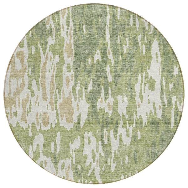 HomeRoots 5' Sage and Ivory Abstract Area Rug - Durable, Washable Design for Indoor and Outdoor Elegance 8' Round 613316