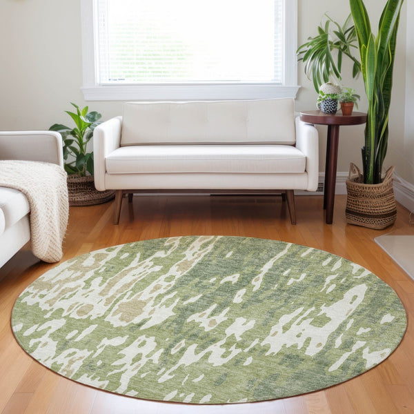 Homeroots 3' X 5' Elegant Abstract Washable Area Rug For Indoor And Outdoor Spaces - Durable & Stylish Design Sage Polyester 613316