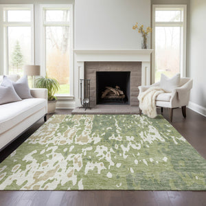 Homeroots 3' X 5' Elegant Abstract Washable Area Rug For Indoor And Outdoor Spaces - Durable & Stylish Design Sage Polyester 613317