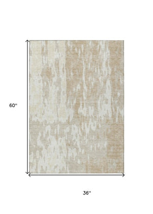 Homeroots 3' X 5' Elegant Abstract Washable Area Rug For Indoor And Outdoor Spaces - Durable & Stylish Design Beige Polyester 613320