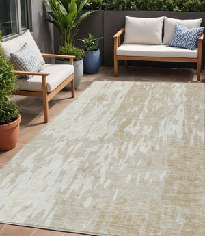 Homeroots 3' X 5' Elegant Abstract Washable Area Rug For Indoor And Outdoor Spaces - Durable & Stylish Design Beige Polyester 613321