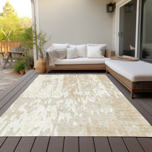 Homeroots 3' X 5' Elegant Abstract Washable Area Rug For Indoor And Outdoor Spaces - Durable & Stylish Design Beige Polyester 613321