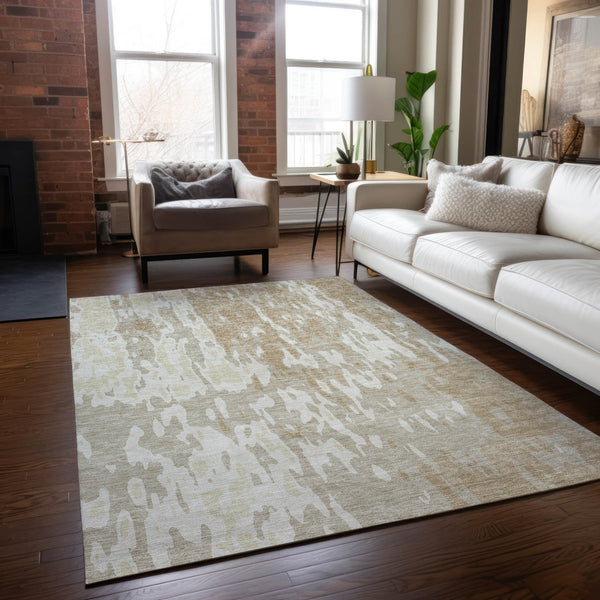 Homeroots 3' X 5' Elegant Abstract Washable Area Rug For Indoor And Outdoor Spaces - Durable & Stylish Design Beige Polyester 613321