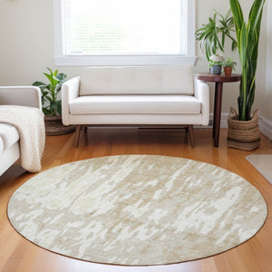Homeroots 3' X 5' Elegant Abstract Washable Area Rug For Indoor And Outdoor Spaces - Durable & Stylish Design Beige Polyester 613322