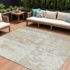 Homeroots 3' X 5' Elegant Abstract Washable Area Rug For Indoor And Outdoor Spaces - Durable & Stylish Design Beige Polyester 613323