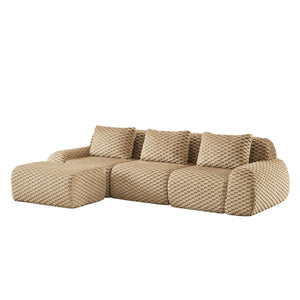 English Elm 114" Modular L-shaped Sectional Flannelette Sofa with Ottoman for Spacious Living Rooms Light Camel W714S01512