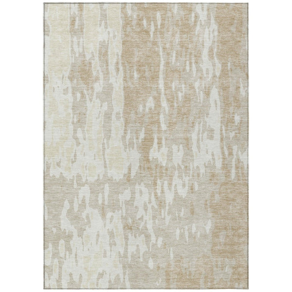 HomeRoots 5' Beige and Ivory Abstract Area Rug - Stylish, Washable, Indoor/Outdoor Comfort for Any Space 9' X 12' 613324