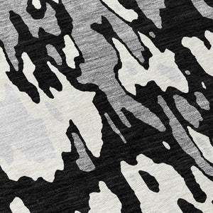 Homeroots 3' X 5' Elegant Abstract Washable Area Rug For Indoor And Outdoor Spaces - Durable & Stylish Design Black Polyester 613328