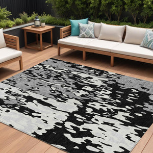 Homeroots 3' X 5' Elegant Abstract Washable Area Rug For Indoor And Outdoor Spaces - Durable & Stylish Design Black Polyester 613329