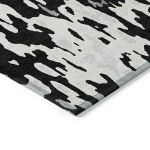 Homeroots 3' X 5' Elegant Abstract Washable Area Rug For Indoor And Outdoor Spaces - Durable & Stylish Design Black Polyester 613329