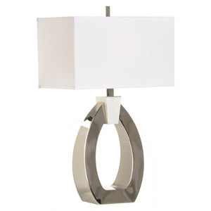 Wildwood Chatham Polished Nickel Lamp With Crystal White Marble Accent And Off-White Linen Shade, 28" High Elegant Ambient Light 61333