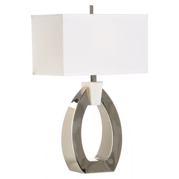 Wildwood Chatham Polished Nickel Lamp With Crystal White Marble Accent And Off-White Linen Shade, 28" High Elegant Ambient Light 61333