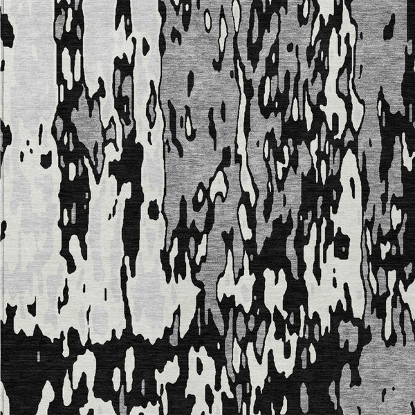 Homeroots 3' X 5' Elegant Abstract Washable Area Rug For Indoor And Outdoor Spaces - Durable & Stylish Design Black Polyester 613330