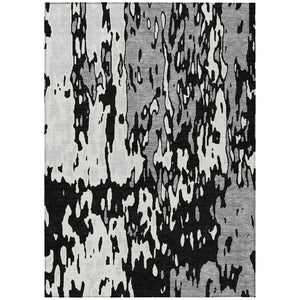 HomeRoots 5' Black and Ivory Abstract Area Rug - Modern, Durable, Washable Design for Indoor and Outdoor Use 9' X 12' 613330