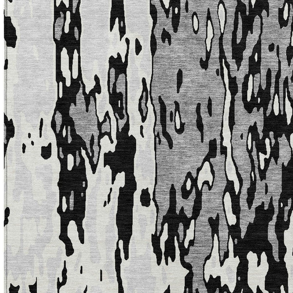 Homeroots 3' X 5' Elegant Abstract Washable Area Rug For Indoor And Outdoor Spaces - Durable & Stylish Design Black Polyester 613330