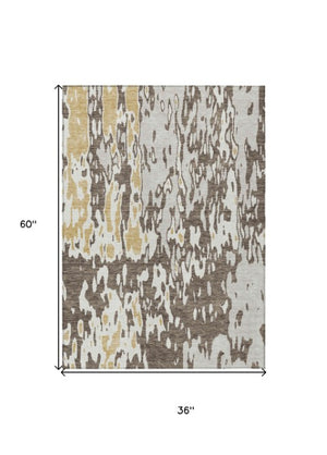 Homeroots 3' X 5' Elegant Abstract Washable Area Rug For Indoor And Outdoor Spaces - Durable & Stylish Design Brown Polyester 613332