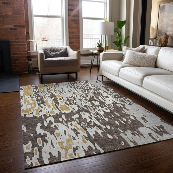 Homeroots 3' X 5' Elegant Abstract Washable Area Rug For Indoor And Outdoor Spaces - Durable & Stylish Design Brown Polyester 613332