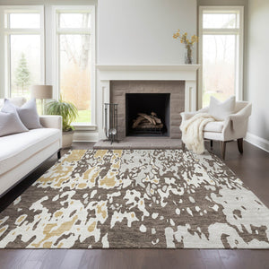 Homeroots 3' X 5' Elegant Abstract Washable Area Rug For Indoor And Outdoor Spaces - Durable & Stylish Design Brown Polyester 613332