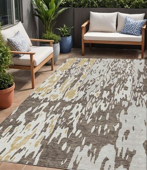 Homeroots 3' X 5' Elegant Abstract Washable Area Rug For Indoor And Outdoor Spaces - Durable & Stylish Design Brown Polyester 613333