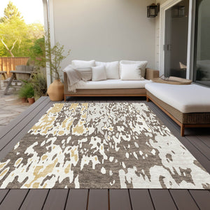 Homeroots 3' X 5' Elegant Abstract Washable Area Rug For Indoor And Outdoor Spaces - Durable & Stylish Design Brown Polyester 613333