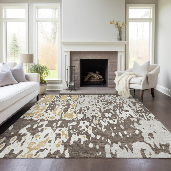Homeroots 3' X 5' Elegant Abstract Washable Area Rug For Indoor And Outdoor Spaces - Durable & Stylish Design Brown Polyester 613333