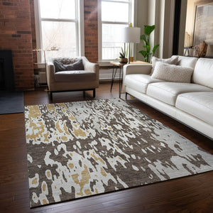 Homeroots 3' X 5' Elegant Abstract Washable Area Rug For Indoor And Outdoor Spaces - Durable & Stylish Design Brown Polyester 613335