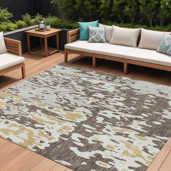 Homeroots 3' X 5' Elegant Abstract Washable Area Rug For Indoor And Outdoor Spaces - Durable & Stylish Design Brown Polyester 613336