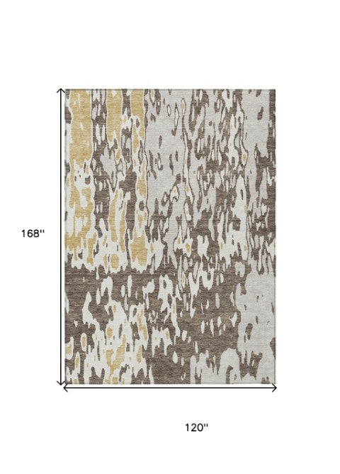 Homeroots 3' X 5' Elegant Abstract Washable Area Rug For Indoor And Outdoor Spaces - Durable & Stylish Design Brown Polyester 613337