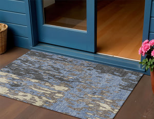 Homeroots 3' X 5' Elegant Abstract Washable Area Rug For Indoor And Outdoor Spaces - Durable & Stylish Design Denim Blue Polyester 613338
