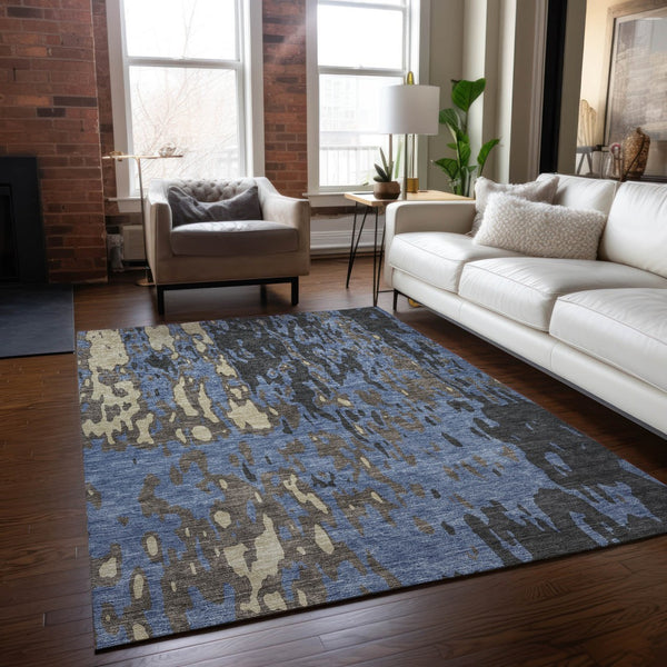 Homeroots 3' X 5' Elegant Abstract Washable Area Rug For Indoor And Outdoor Spaces - Durable & Stylish Design Denim Blue Polyester 613338