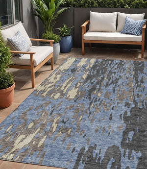 Homeroots 3' X 5' Elegant Abstract Washable Area Rug For Indoor And Outdoor Spaces - Durable & Stylish Design Denim Blue Polyester 613339