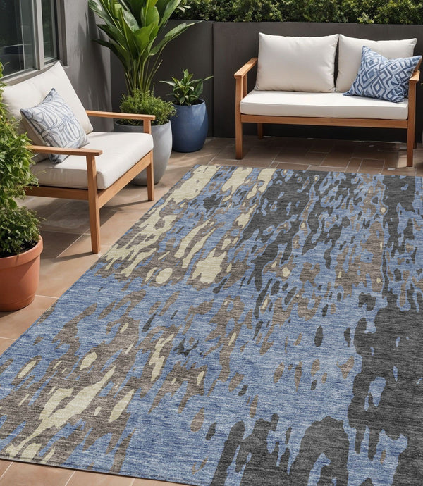 Homeroots 3' X 5' Elegant Abstract Washable Area Rug For Indoor And Outdoor Spaces - Durable & Stylish Design Denim Blue Polyester 613339