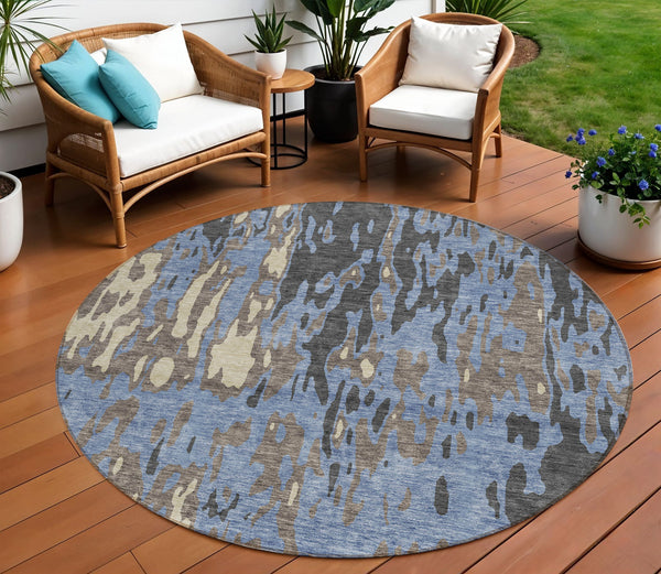 Homeroots 3' X 5' Elegant Abstract Washable Area Rug For Indoor And Outdoor Spaces - Durable & Stylish Design Denim Blue Polyester 613340