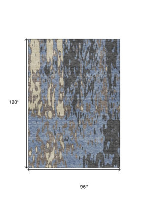 Homeroots 3' X 5' Elegant Abstract Washable Area Rug For Indoor And Outdoor Spaces - Durable & Stylish Design Denim Blue Polyester 613341