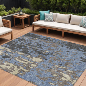 Homeroots 3' X 5' Elegant Abstract Washable Area Rug For Indoor And Outdoor Spaces - Durable & Stylish Design Denim Blue Polyester 613343