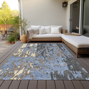 Homeroots 3' X 5' Elegant Abstract Washable Area Rug For Indoor And Outdoor Spaces - Durable & Stylish Design Denim Blue Polyester 613343