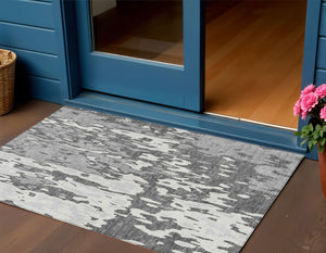 Homeroots 3' X 5' Elegant Abstract Washable Area Rug For Indoor And Outdoor Spaces - Durable & Stylish Design Gray Polyester 613344