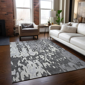 Homeroots 3' X 5' Elegant Abstract Washable Area Rug For Indoor And Outdoor Spaces - Durable & Stylish Design Gray Polyester 613344